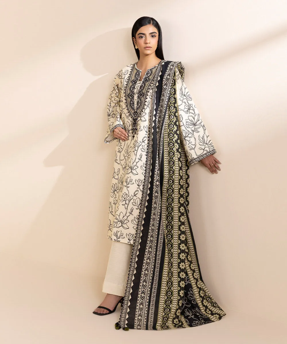 2 Piece - Embroidered Light Khaddar Suit