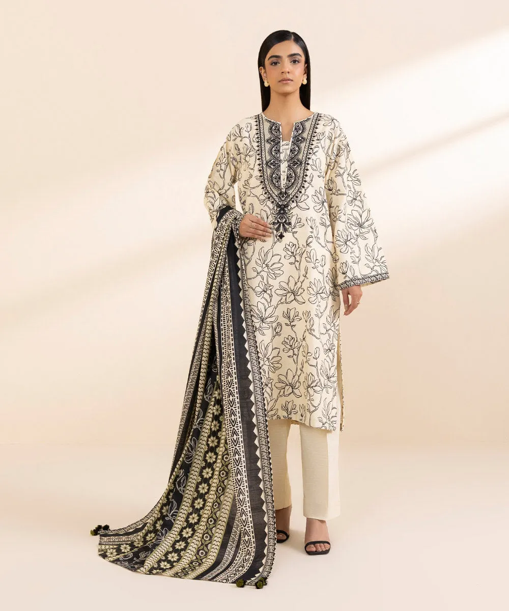 2 Piece - Embroidered Light Khaddar Suit