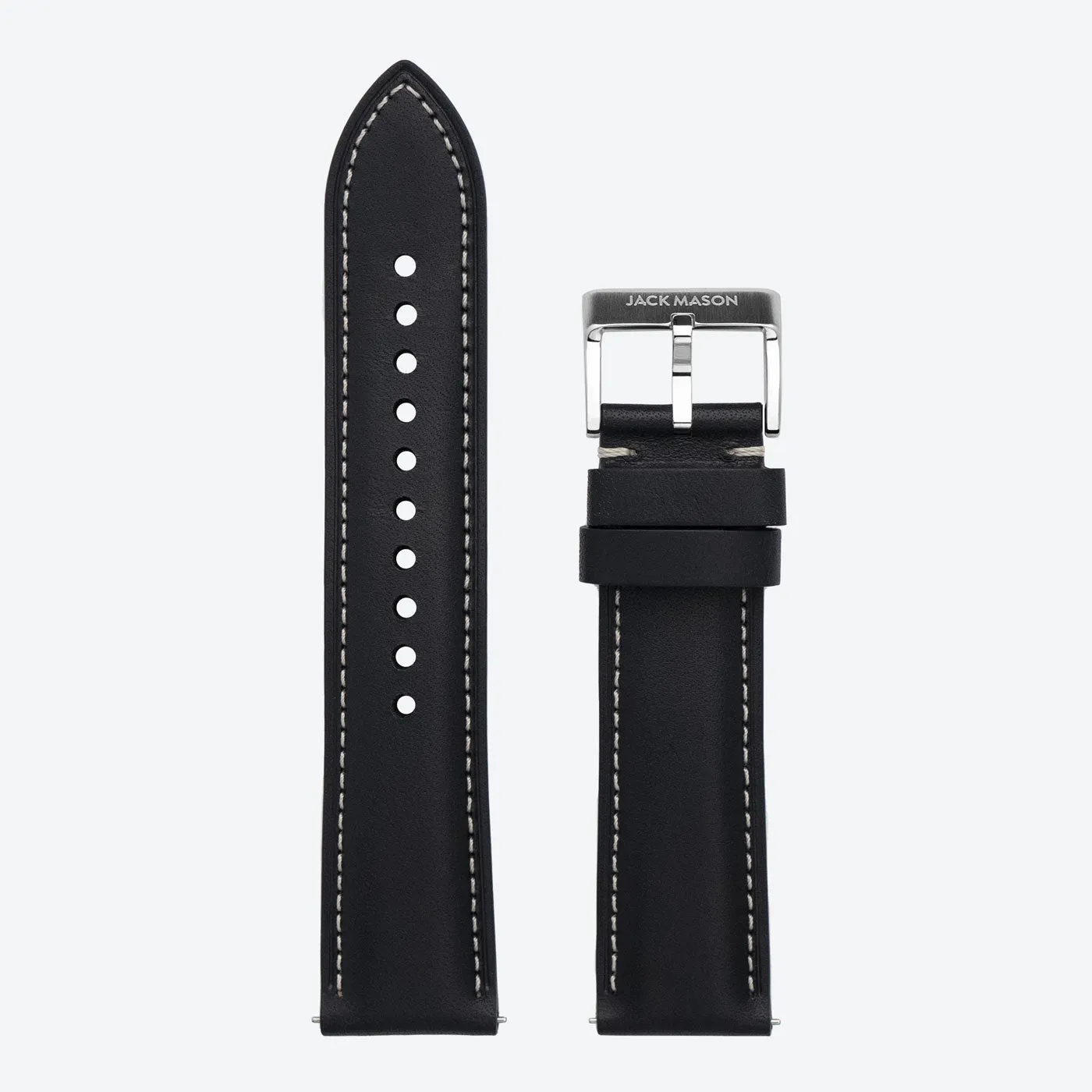 22mm Stitched Black Leather Strap