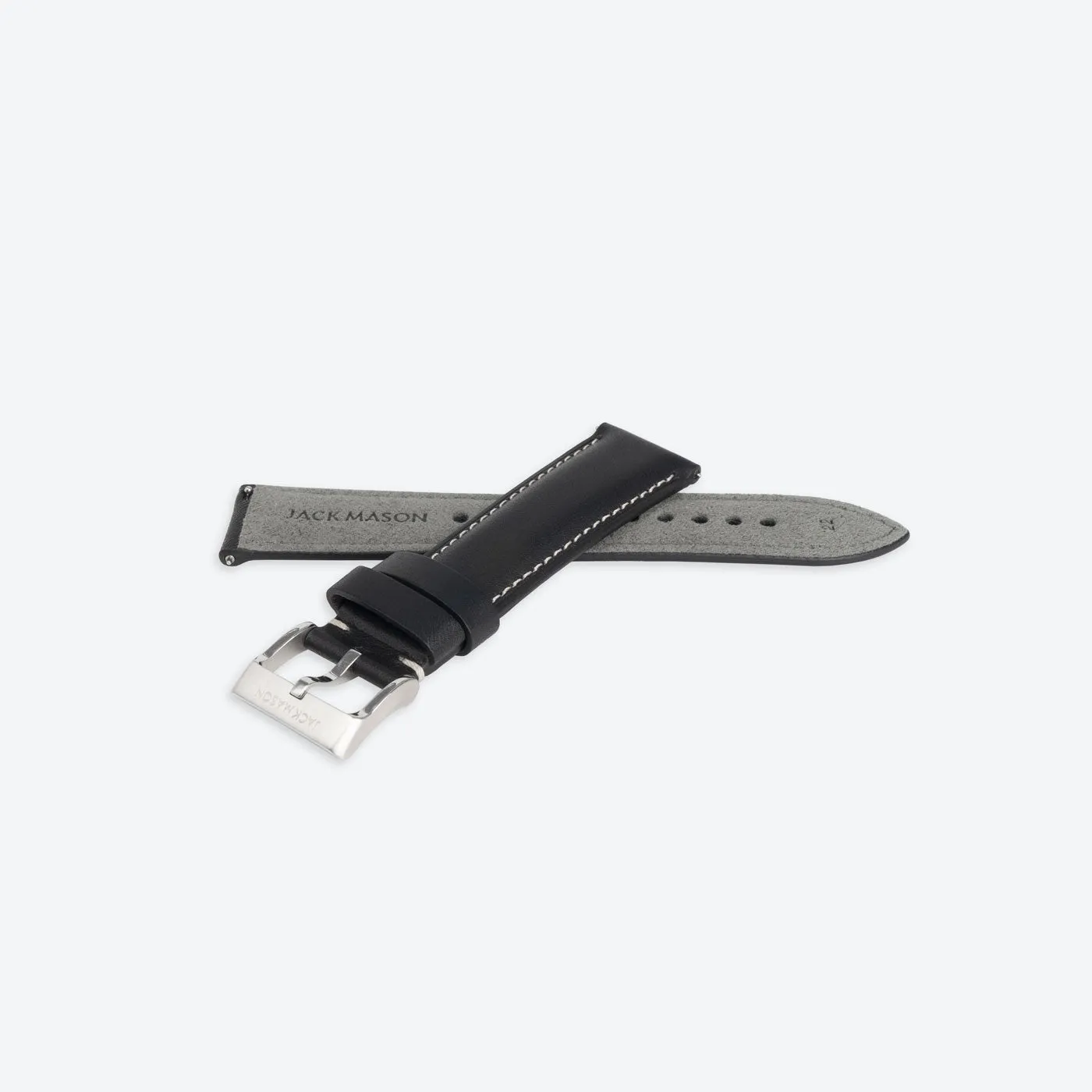 22mm Stitched Black Leather Strap