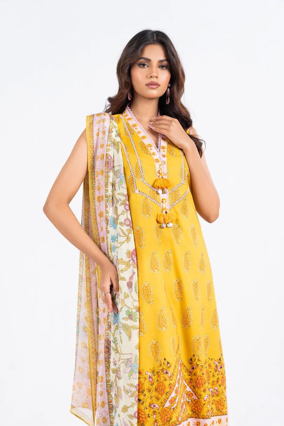 3 Pc Printed Lawn Suit With Poly Chiffon Dupatta