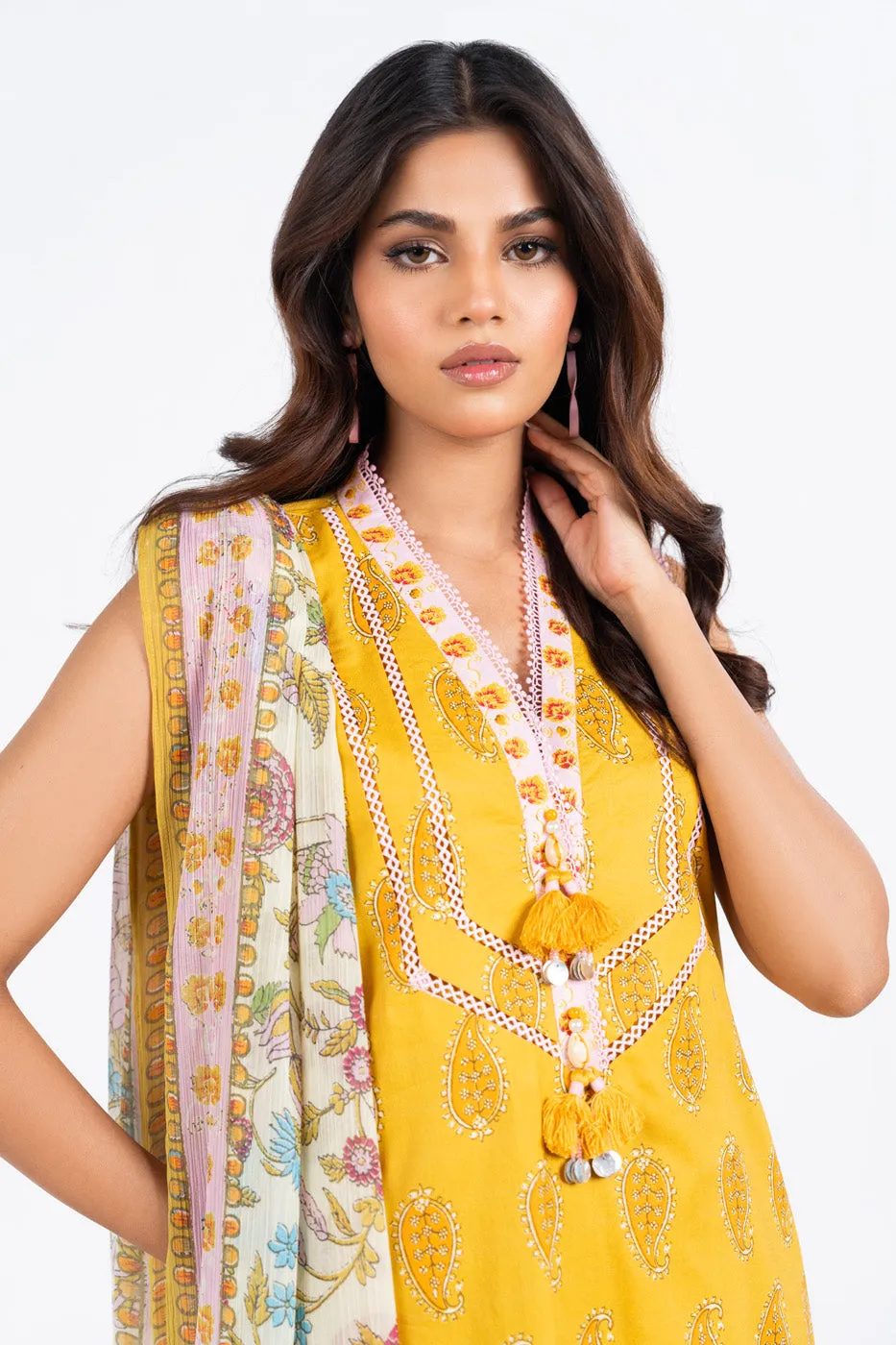 3 Pc Printed Lawn Suit With Poly Chiffon Dupatta