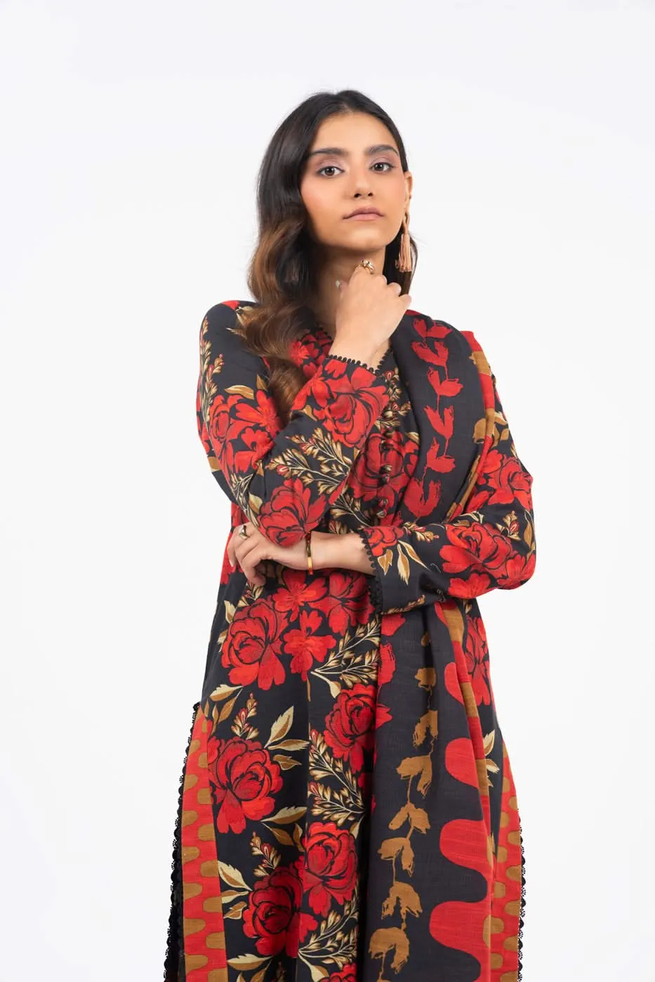 3 Piece Printed Khaddar Suit With Light Khaddar Dupatta