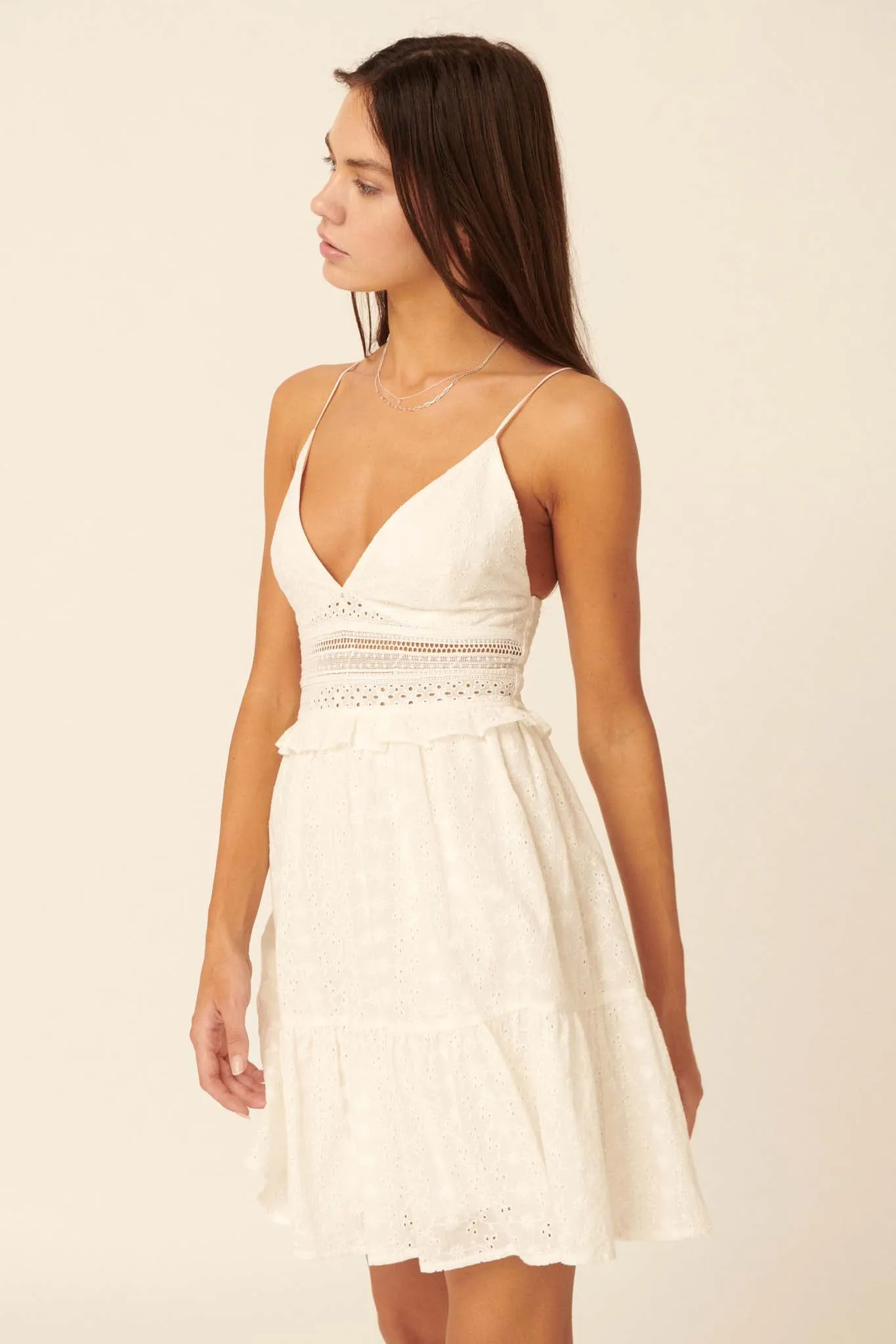 A Little Love Ruffled Eyelet Lace Mini Dress