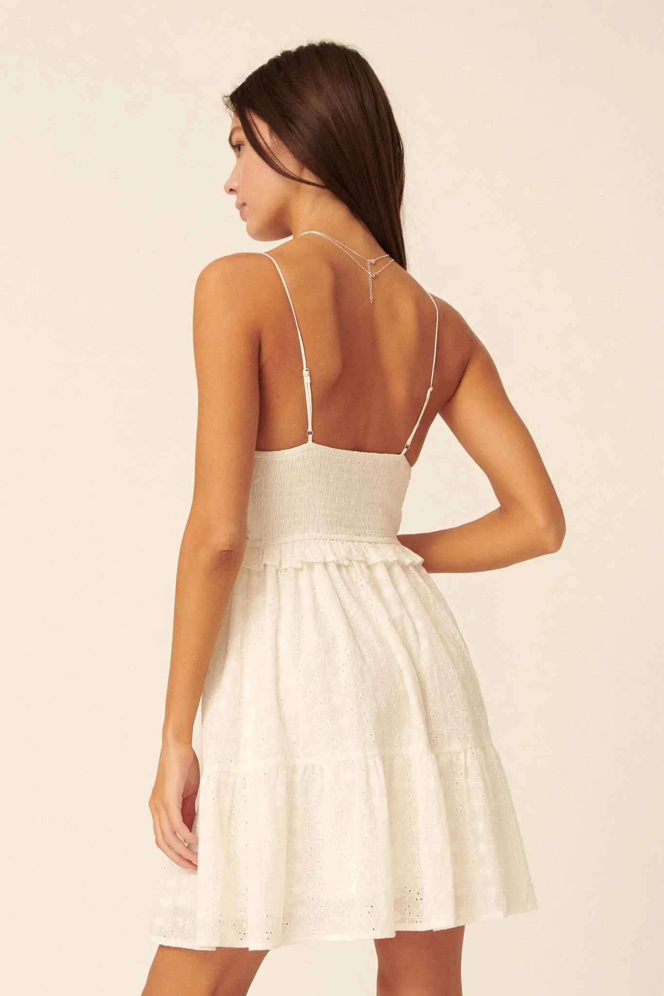 A Little Love Ruffled Eyelet Lace Mini Dress