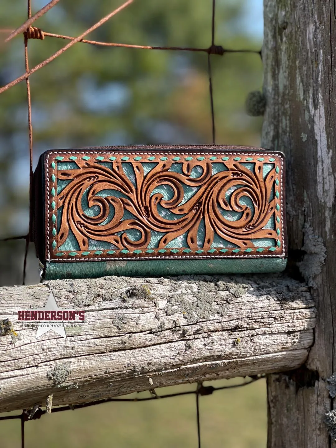 Acid Wash Wallet ~ Turquoise Cowhide