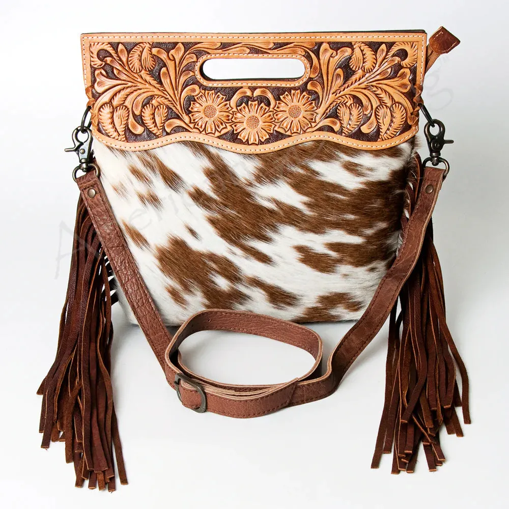 American Darling Brown and White Hide Fringe Purse