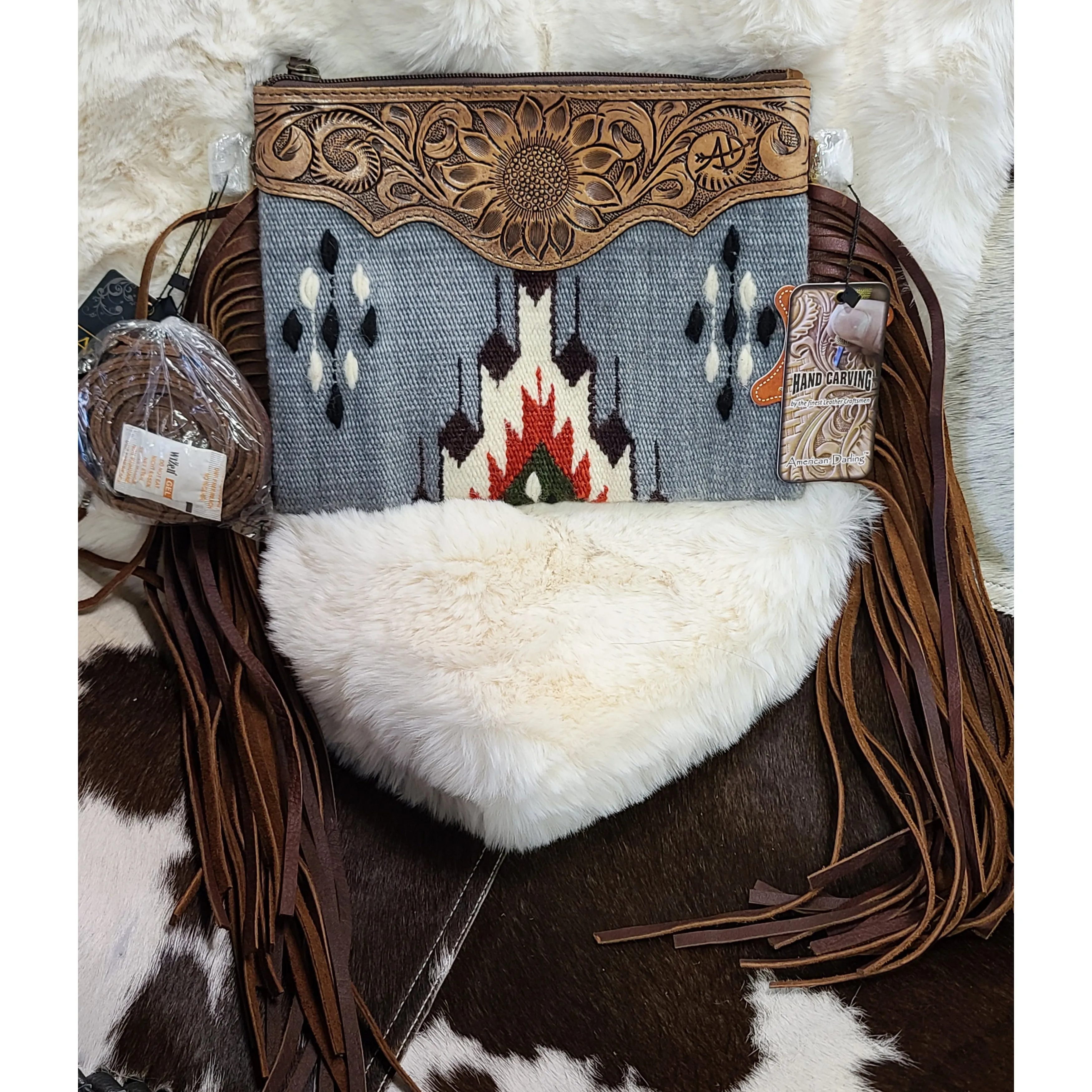 American Darling Grey Blanket Fringe Cross Body