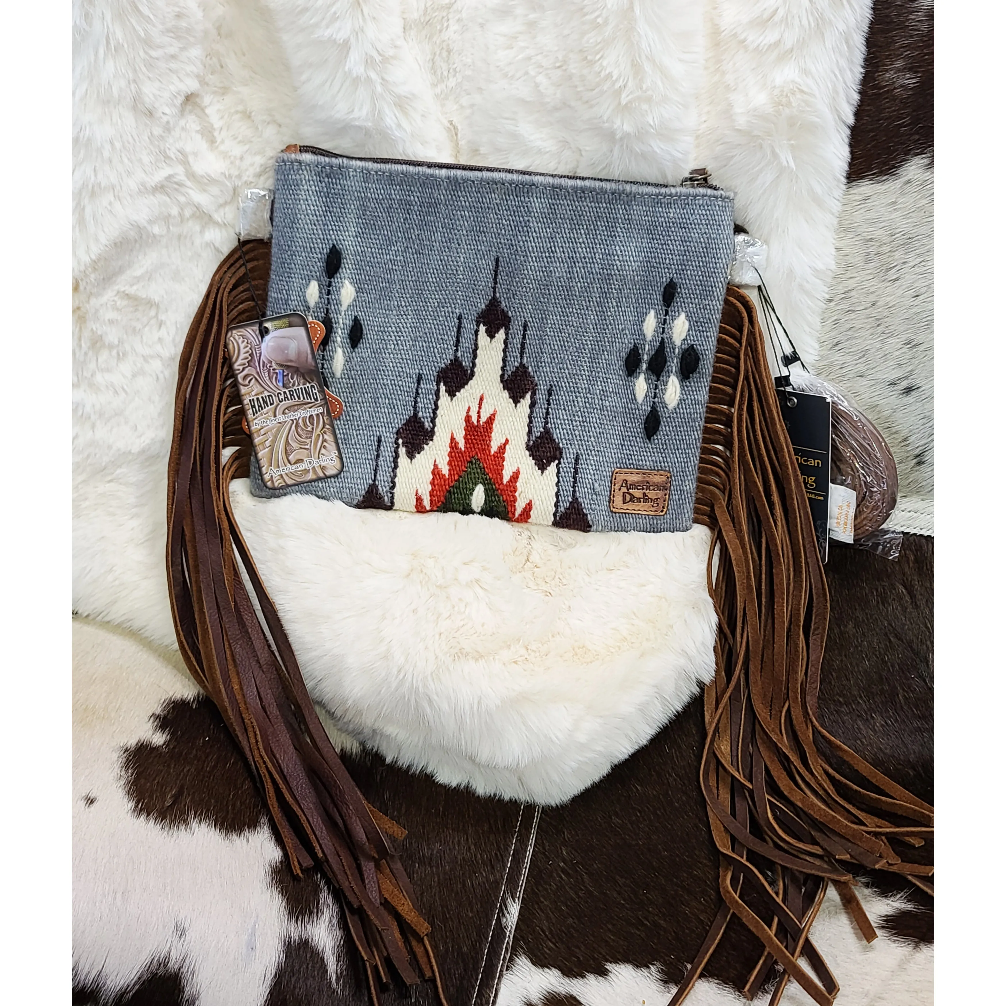 American Darling Grey Blanket Fringe Cross Body