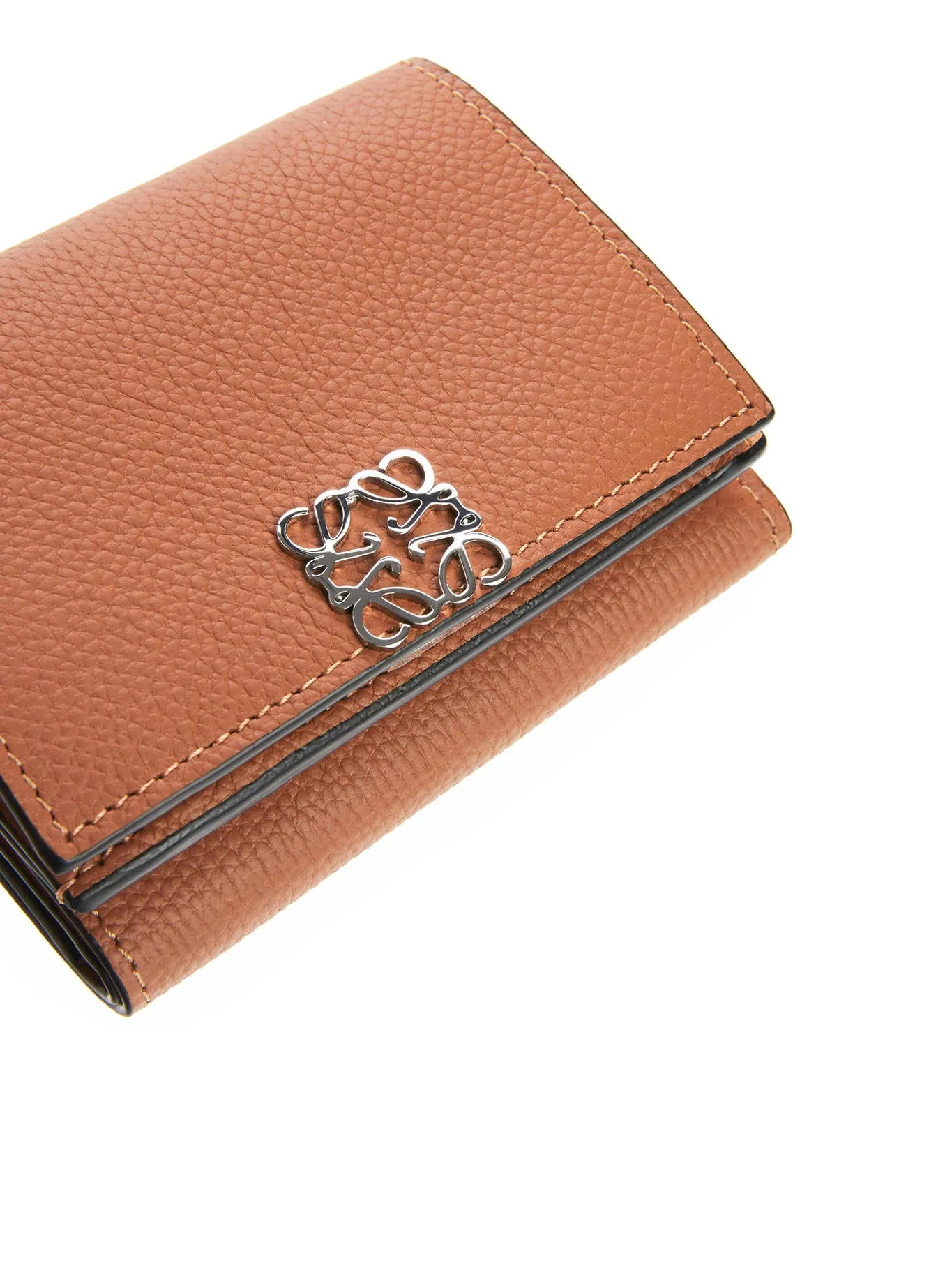 Anagram trifold wallet in pebble grain calfskin