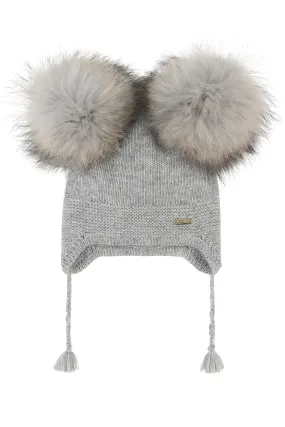 Angora Double pompom tassel hat / Grey