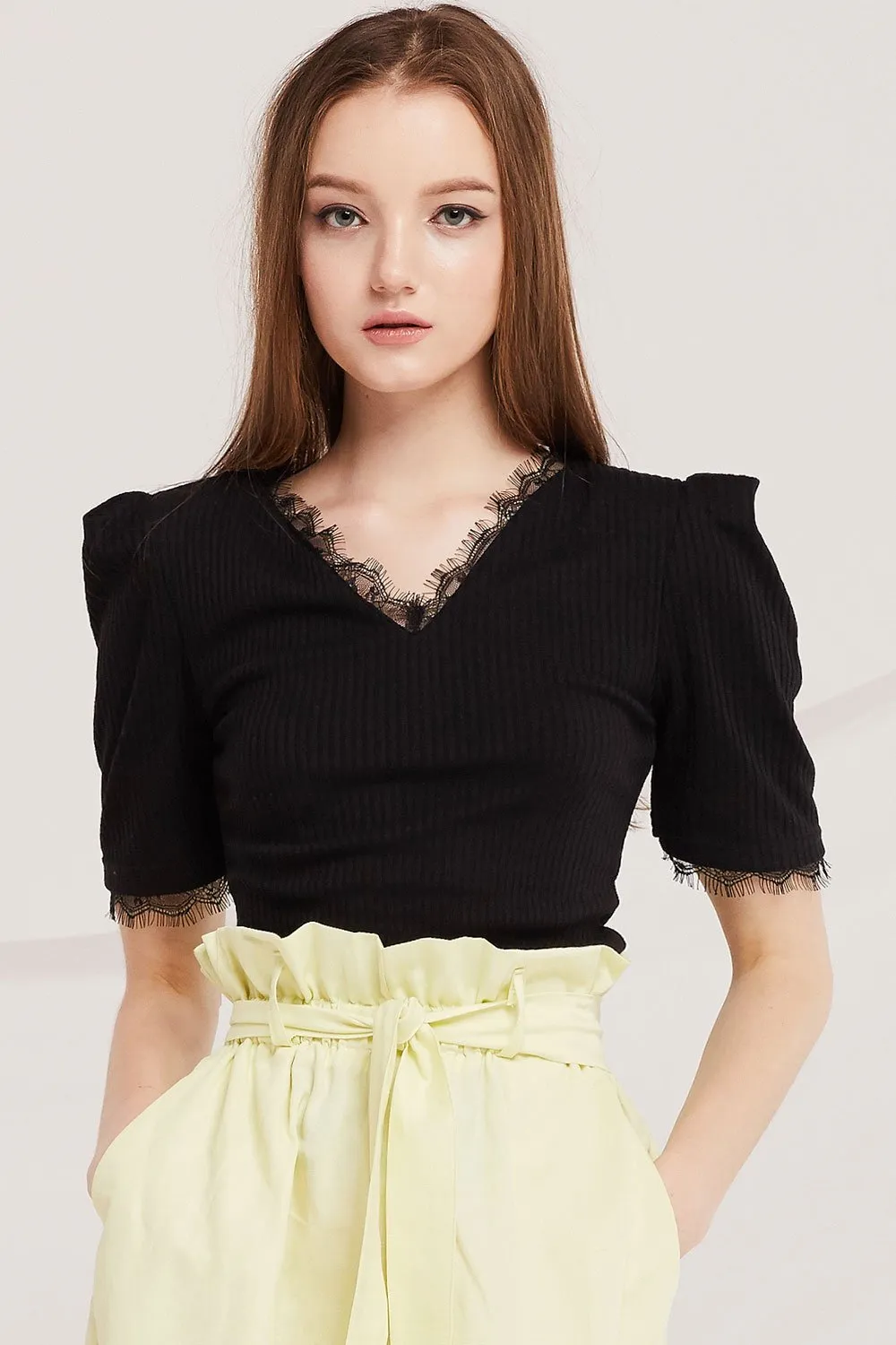 Anne Lace Trim Ribbed Top