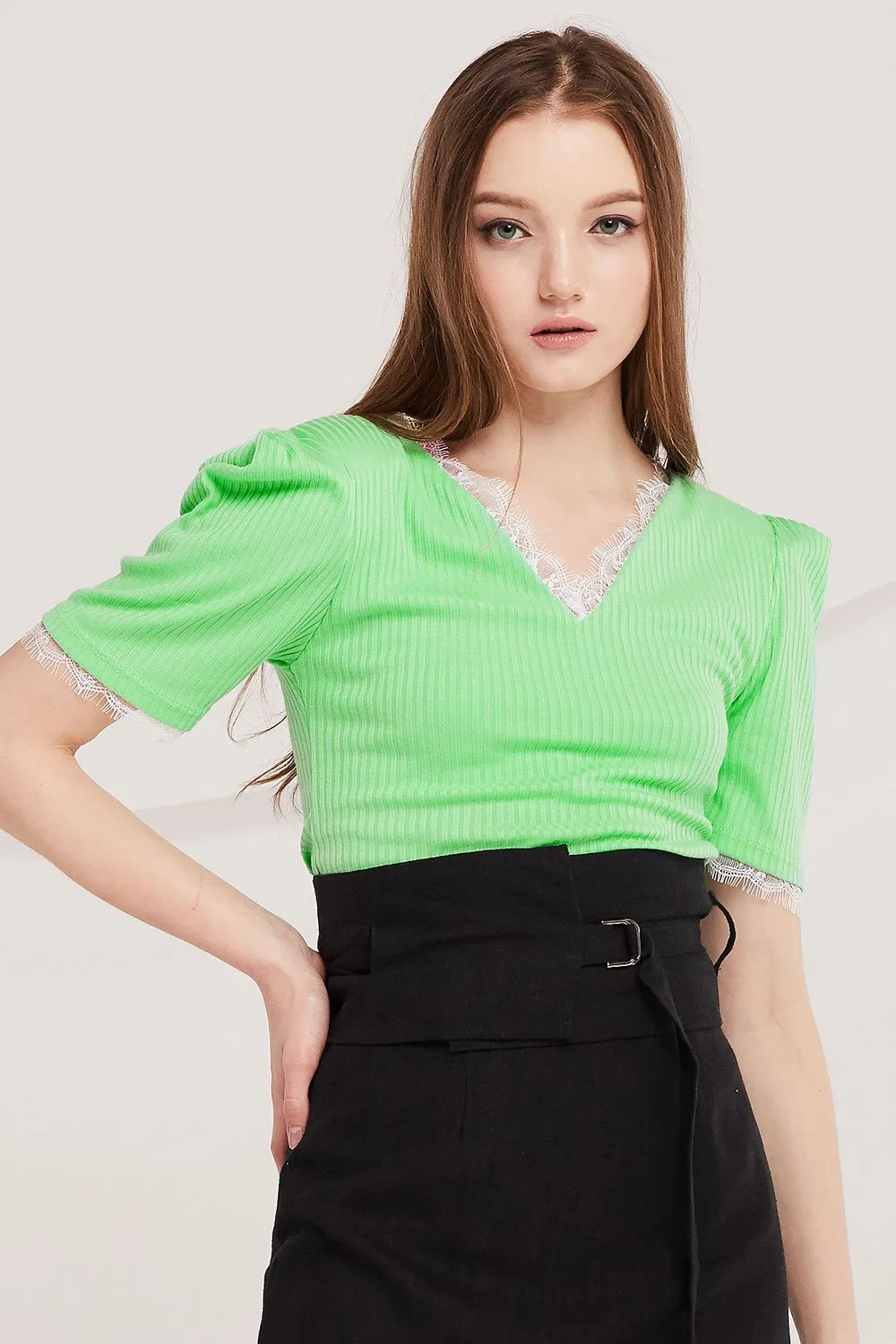 Anne Lace Trim Ribbed Top