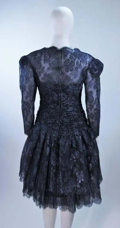 ARNOLD SCAASI Navy Metallic Lace Cocktail Dress Size 8-10