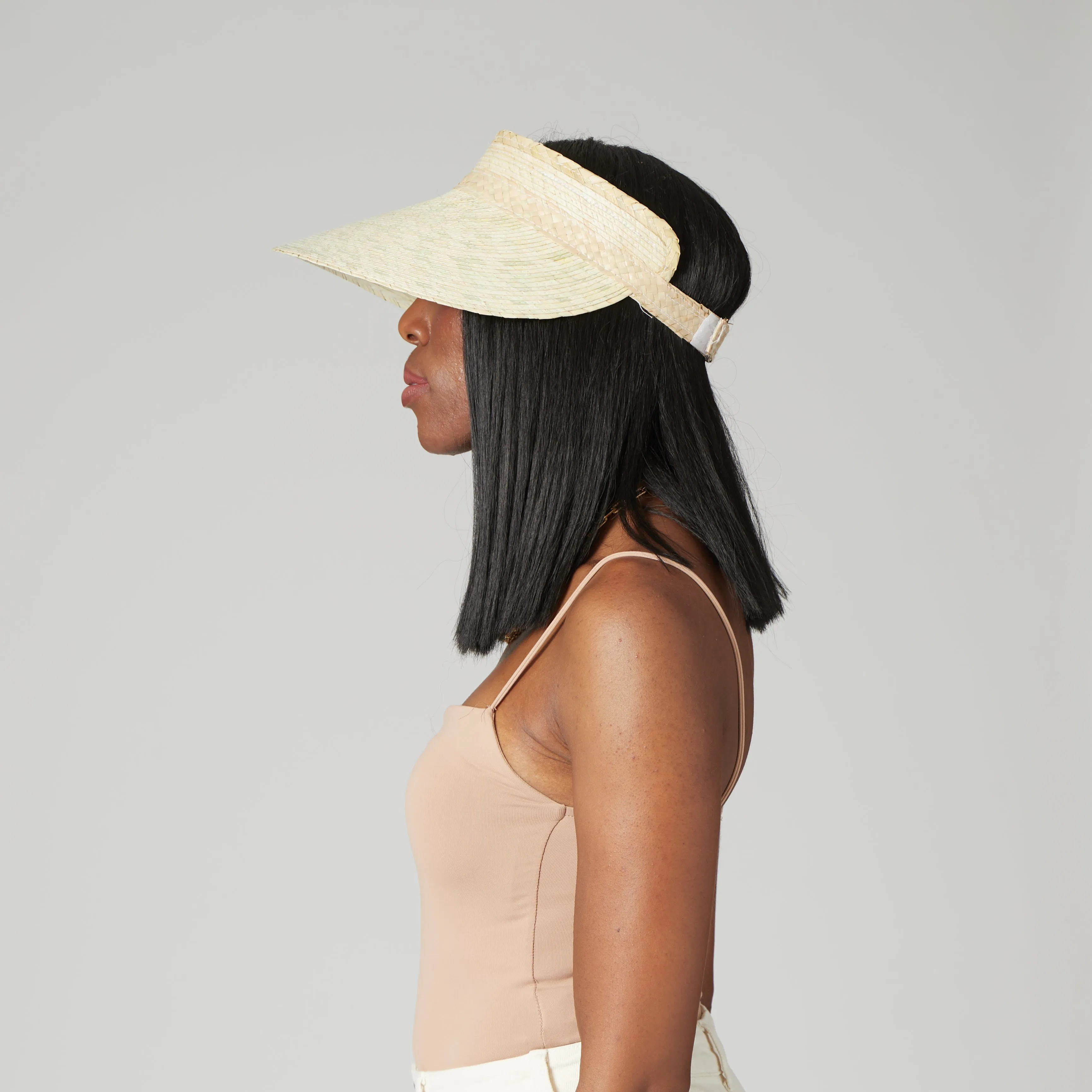 Artisan Made Palm Straw Braid Wide Brim Visor