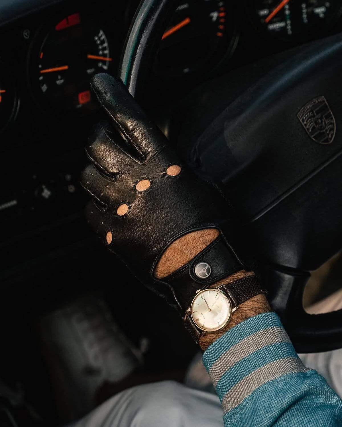 AUTHENTIC RACE MK2 -  Leather Driving Gloves - Black/Black