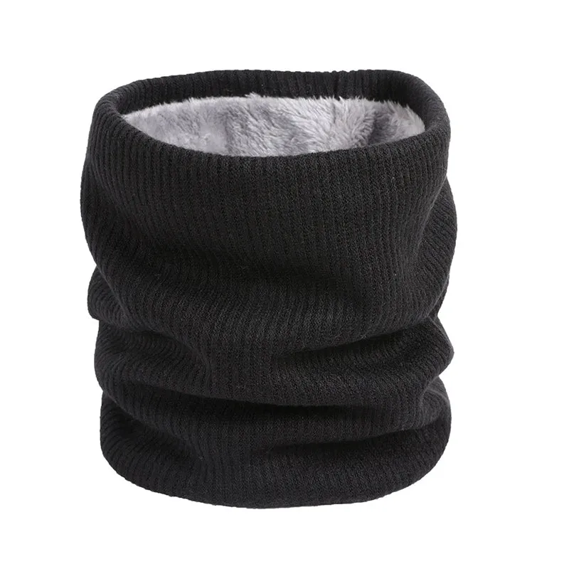 Autumn Winter Neck Warmer Double-Layer Fleece Thick Knitted Scarf for Mens Womens