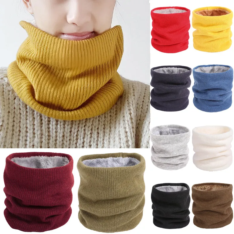 Autumn Winter Neck Warmer Double-Layer Fleece Thick Knitted Scarf for Mens Womens