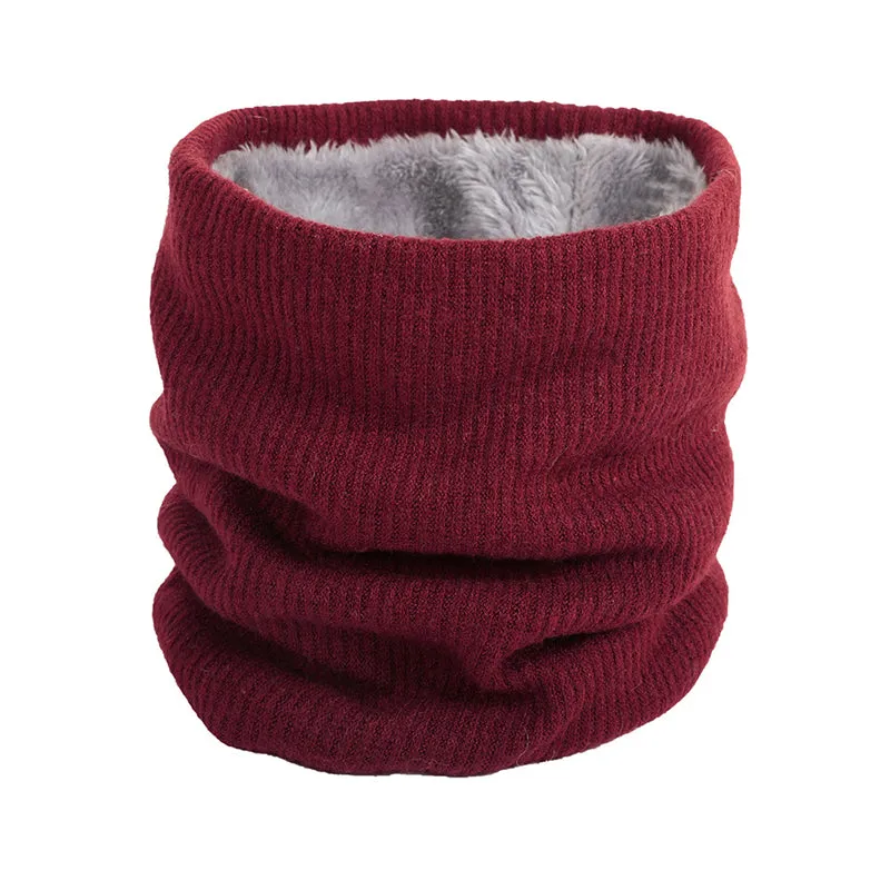 Autumn Winter Neck Warmer Double-Layer Fleece Thick Knitted Scarf for Mens Womens