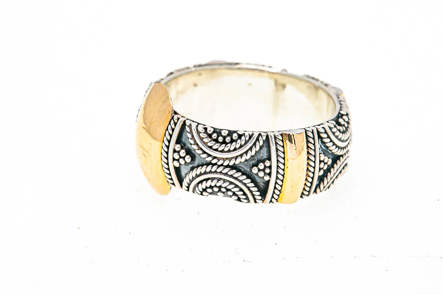 BA Suarti Indonesian 925 Sterling Silver & 18K 750 Yellow Gold Rope Band Size 8