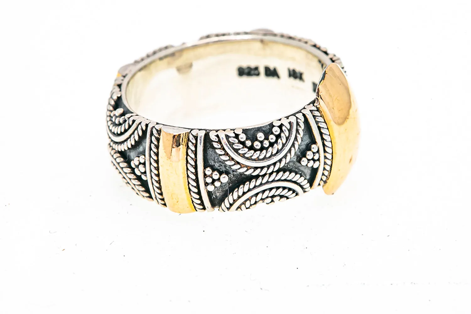 BA Suarti Indonesian 925 Sterling Silver & 18K 750 Yellow Gold Rope Band Size 8