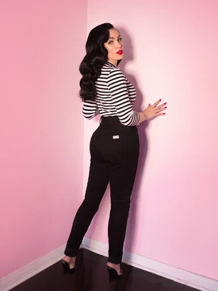 Bad Girl 3/4 Sleeve Top in Black and White Stripes - Vixen by Micheline Pitt