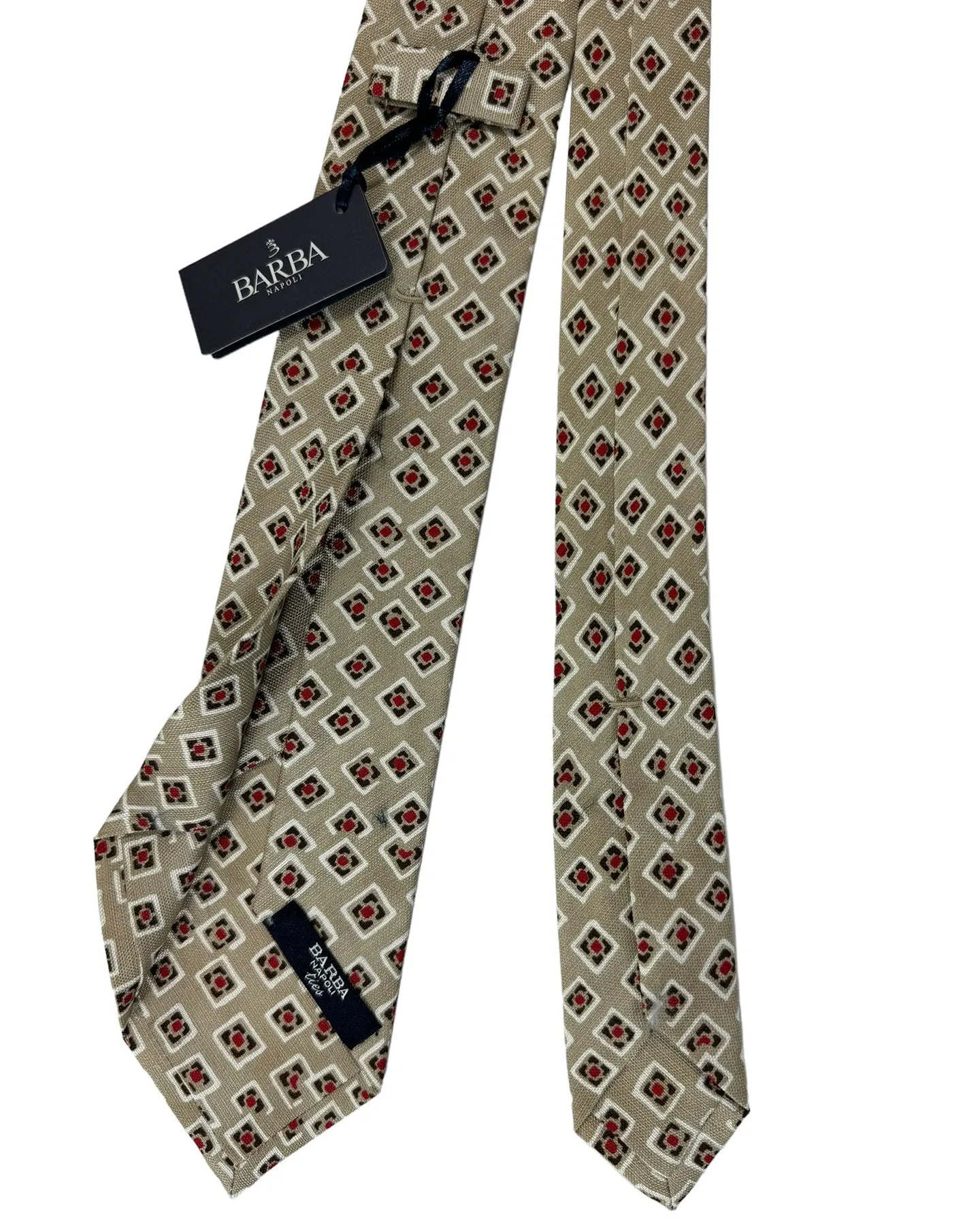 Barba Sevenfold Tie Beige Red Design - Sartorial FINAL SALE