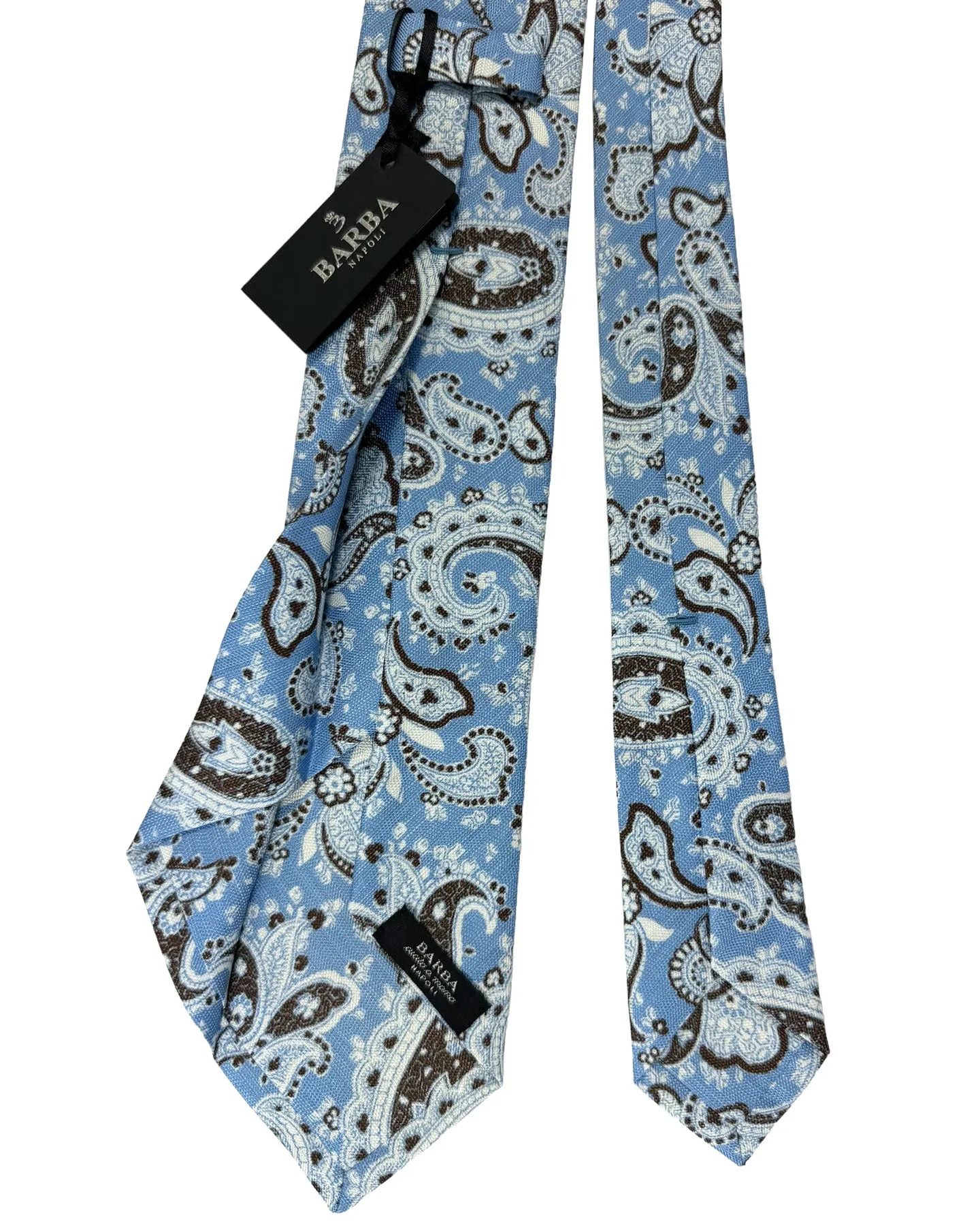 Barba Sevenfold Tie Blue Brown Paisley Design - Sartorial Neckwear SALE