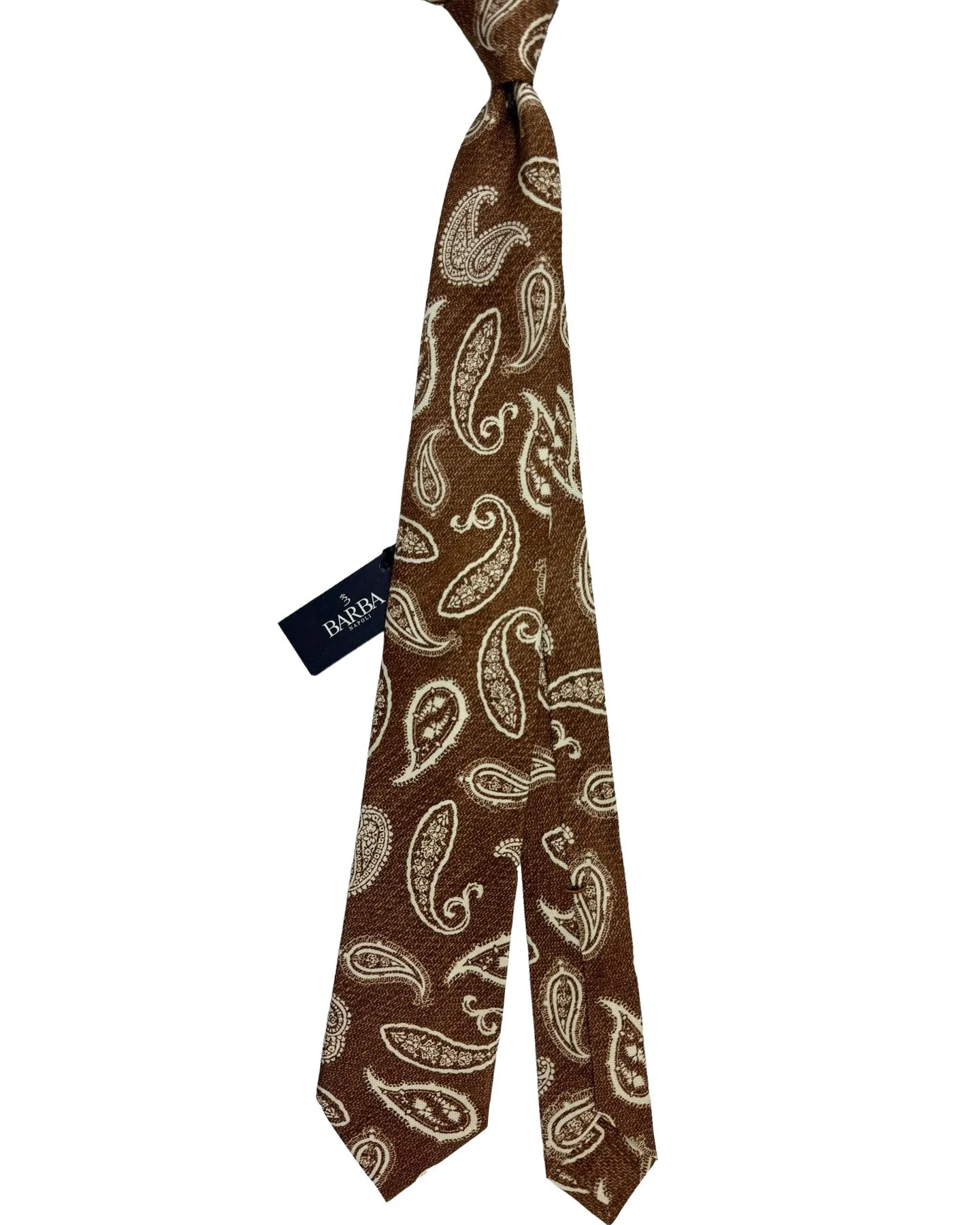 Barba Sevenfold Tie Brown White Paisley - Sartorial Neckwear SALE