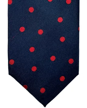 Barba Sevenfold Tie Midnight Blue Dark Red Dots Design - Sartorial Neckwear