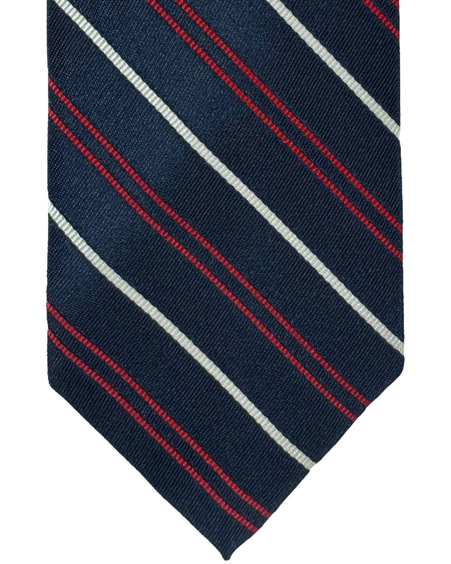 Barba Sevenfold Tie Navy Red Silver Stripes Design - Sartorial Neckwear