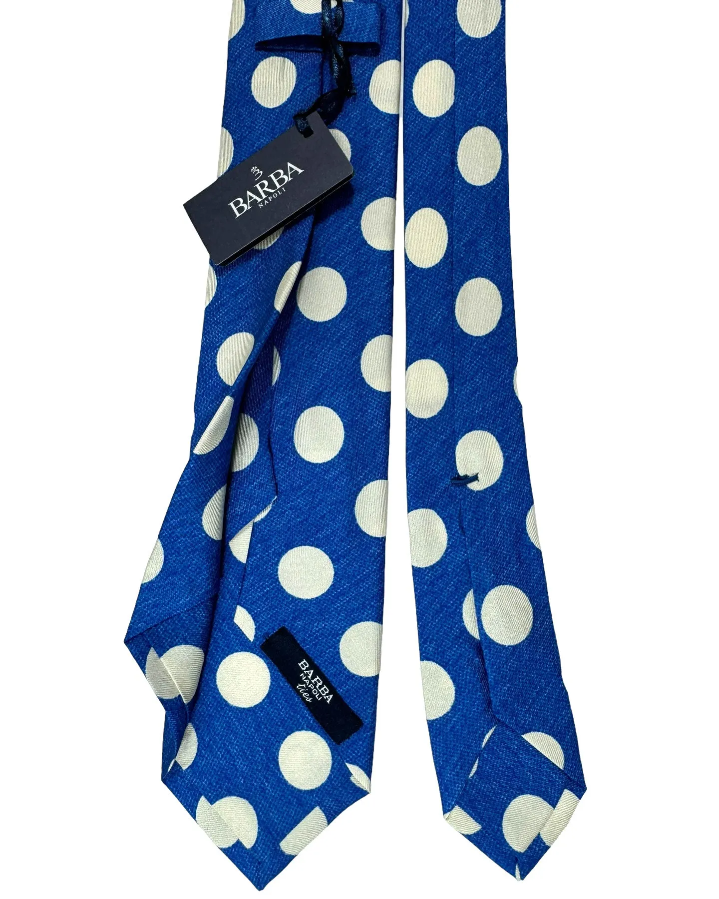 Barba Sevenfold Tie Royal Blue White Polka Dots Design - Sartorial Neckwear