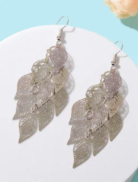 Beautiful Silver Leaf Tassel Earrings