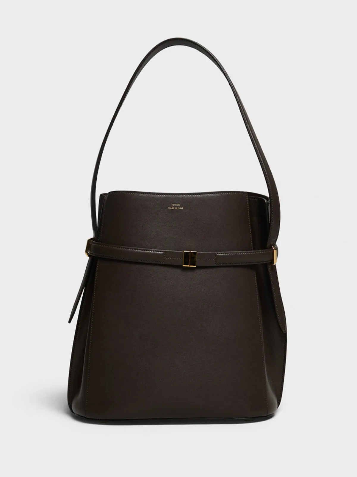 Belted Leather Bucket Bag in Bark