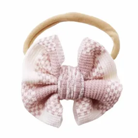 Big Check Waffle Bow Headband | Rosy