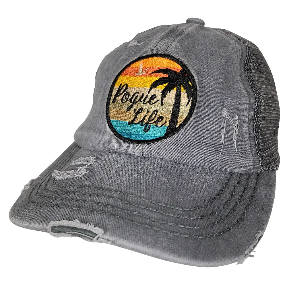 BJ-1016 Pogue Life Criss Cross Pony Cap Mesh Back - Grey