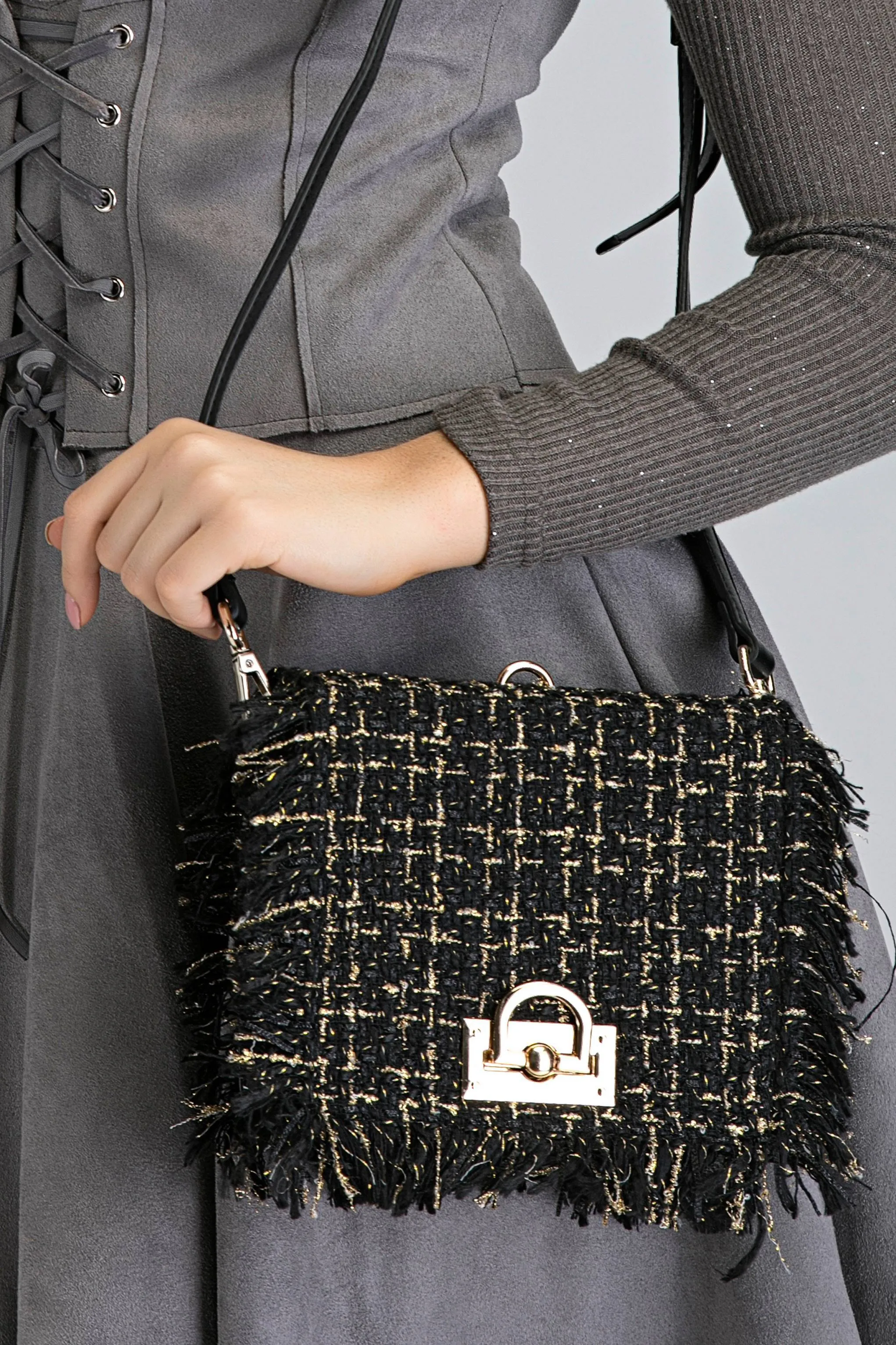 Black and Gold Tweed Handbag