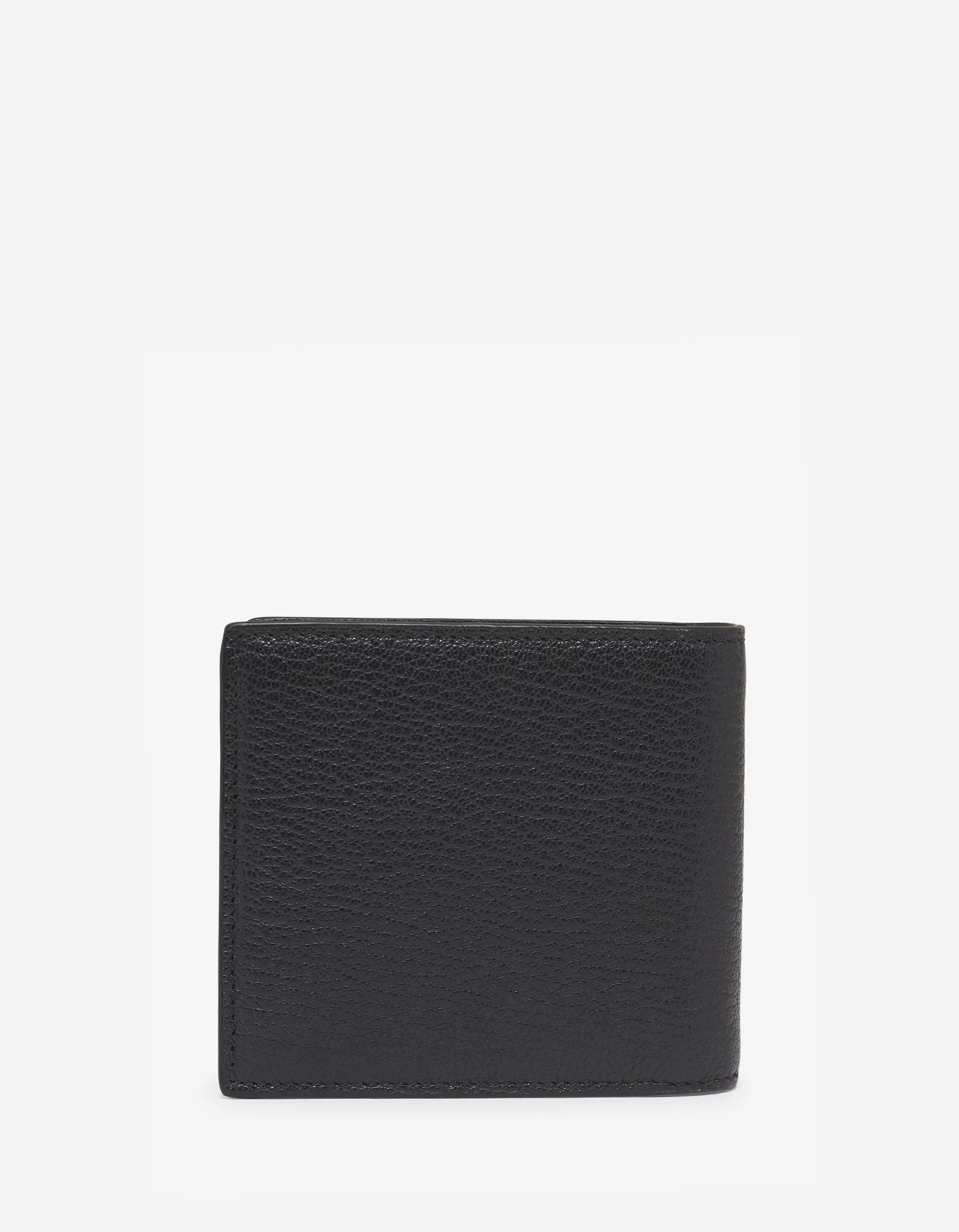 Black Grain Leather Billfold Wallet with Tonal Logo -