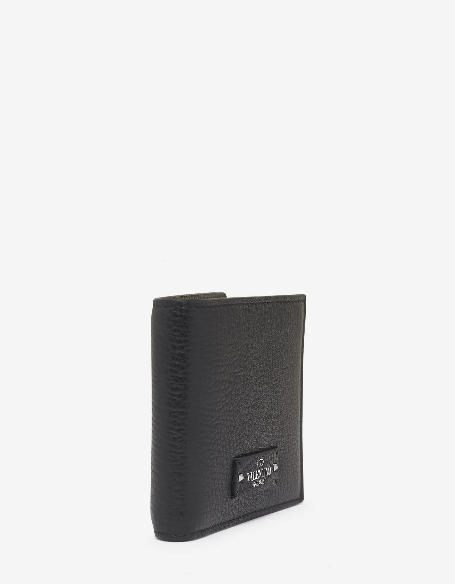 Black Grain Leather Billfold Wallet with Tonal Logo -