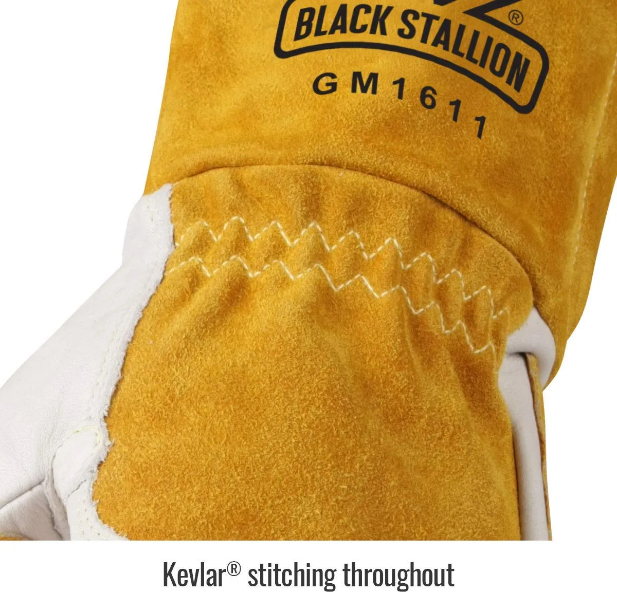 Black Stallion GM1611 Top Grain Leather Cowhide MIG Welding Gloves Reinforced Palm & Thumb & Index Finger, Seamless Forefinger, 5" Cuff for Extra Protection