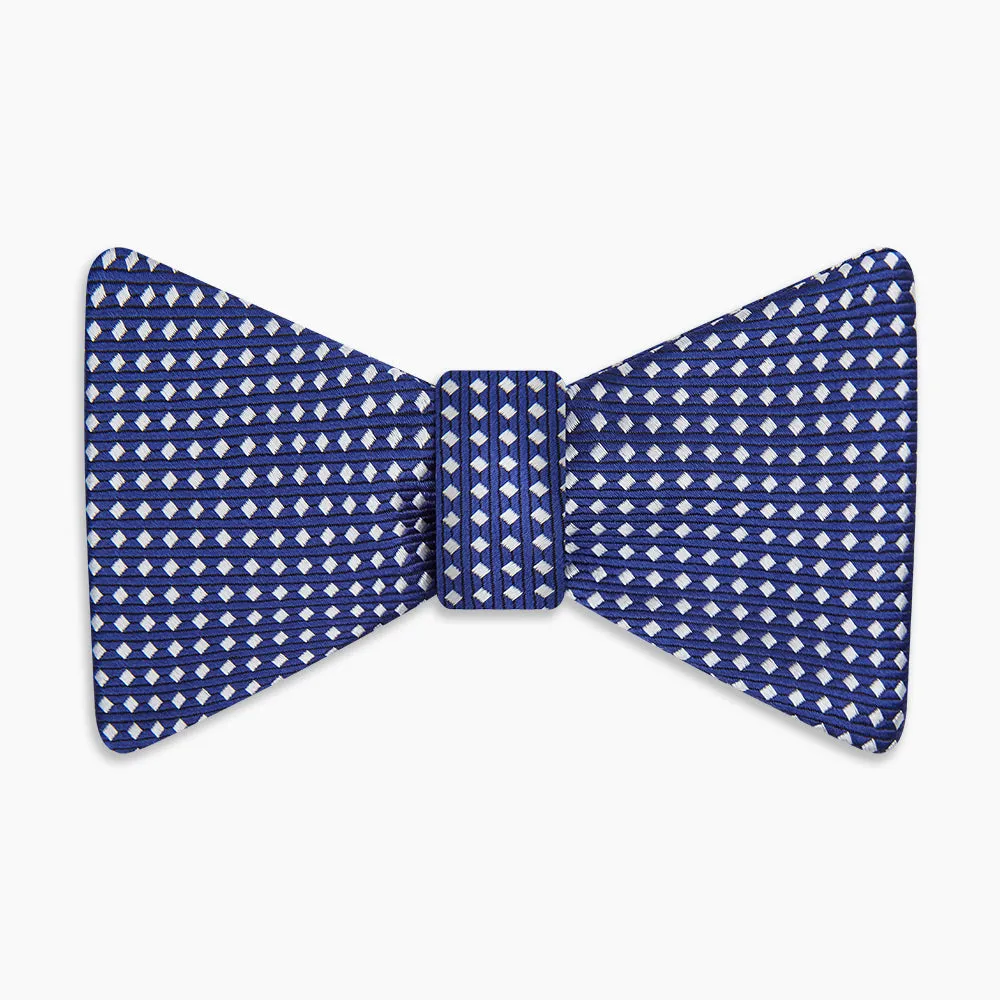 Blue and White Diamond Silk Bow Tie