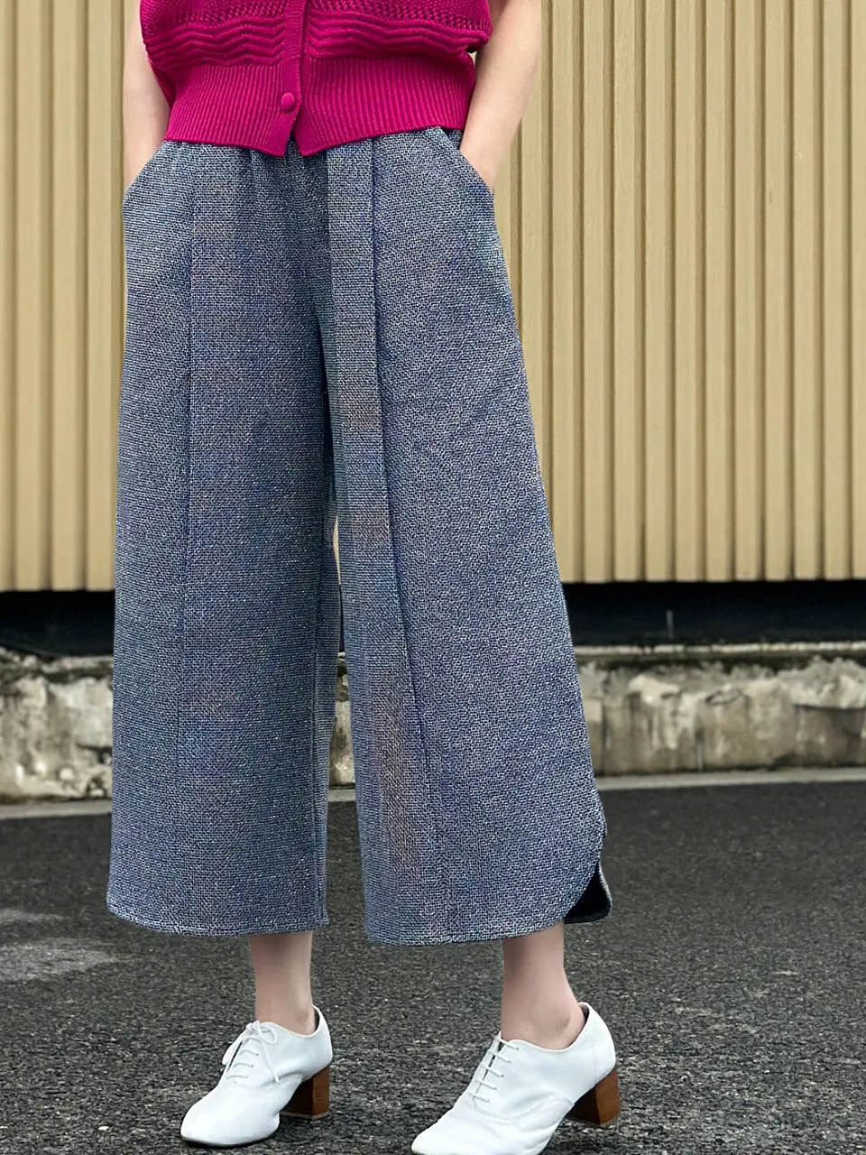 Blue Checks Slit Detail pleated Front Culottes