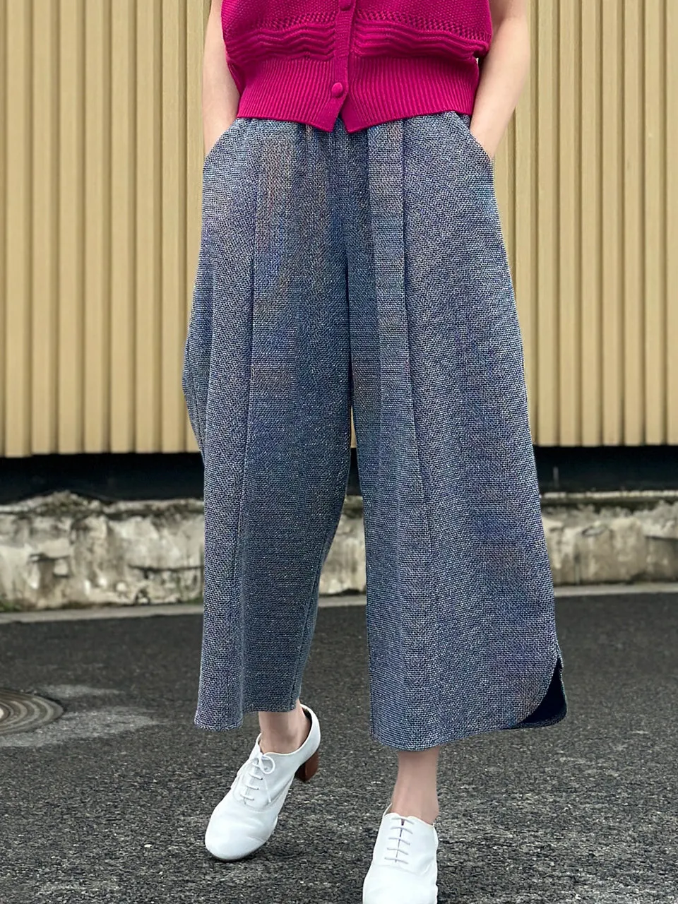 Blue Checks Slit Detail pleated Front Culottes