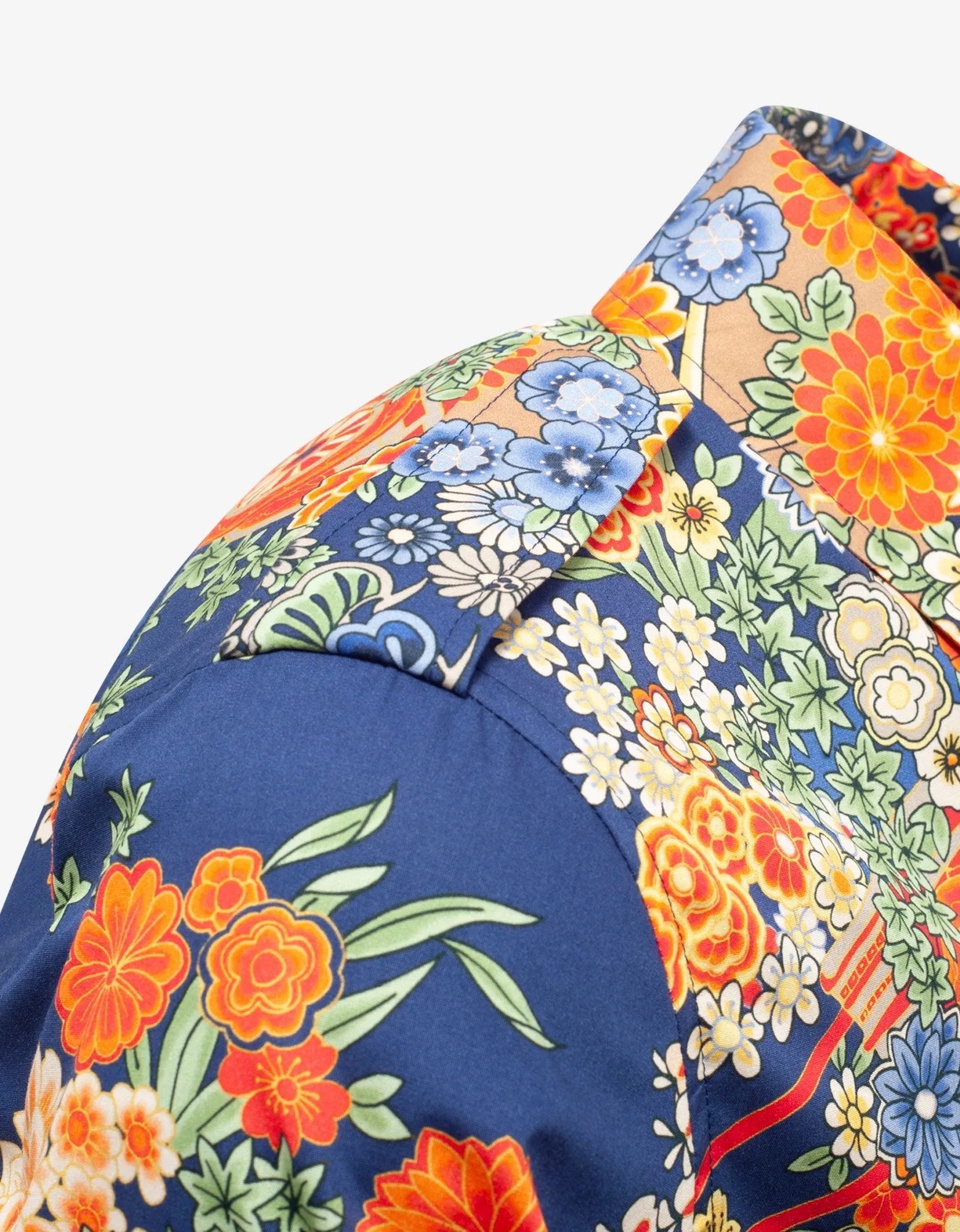 Blue Floral Print Blooming Pocket Shirt -