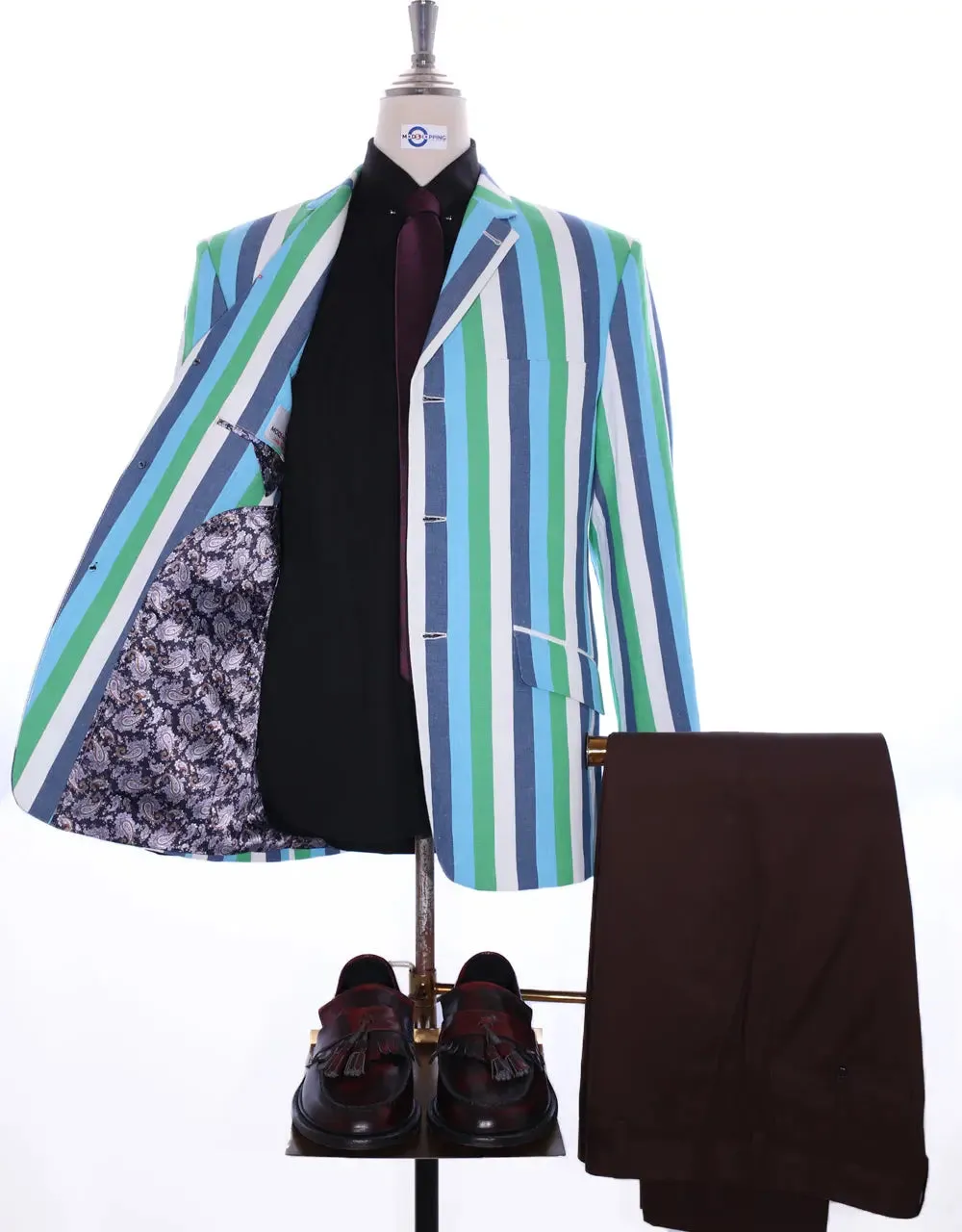 Boating Blazer | Sky Blue and Green Striped Blazer