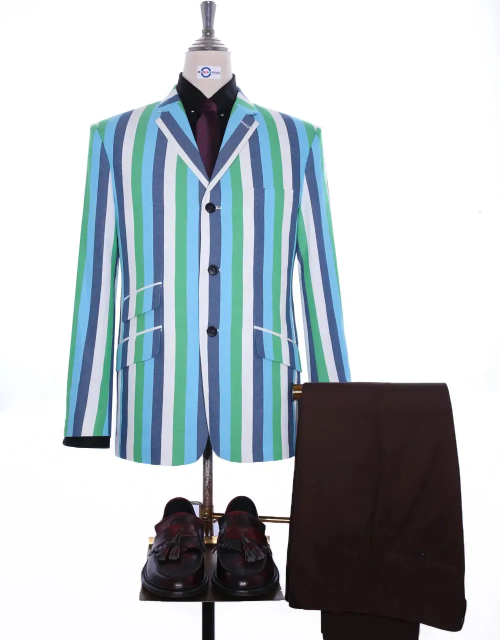 Boating Blazer | Sky Blue and Green Striped Blazer