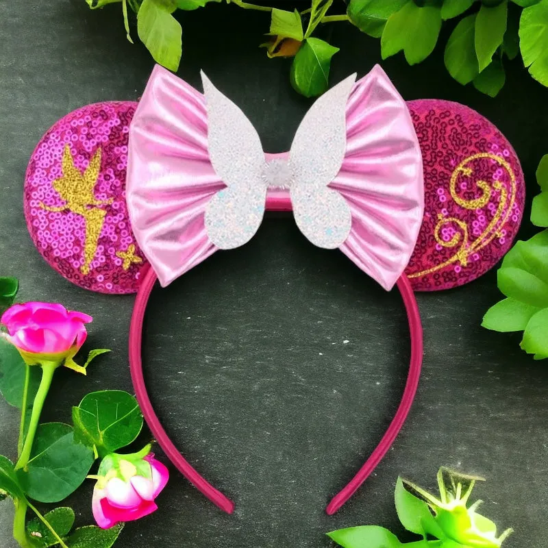 Brand New Tinkerbell Headband w/ Pink Sequin Bow & Gold Accents - Disney Inspired!