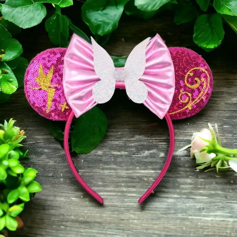 Brand New Tinkerbell Headband w/ Pink Sequin Bow & Gold Accents - Disney Inspired!