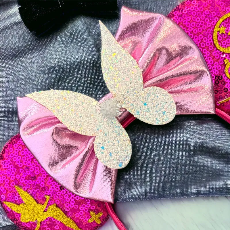 Brand New Tinkerbell Headband w/ Pink Sequin Bow & Gold Accents - Disney Inspired!