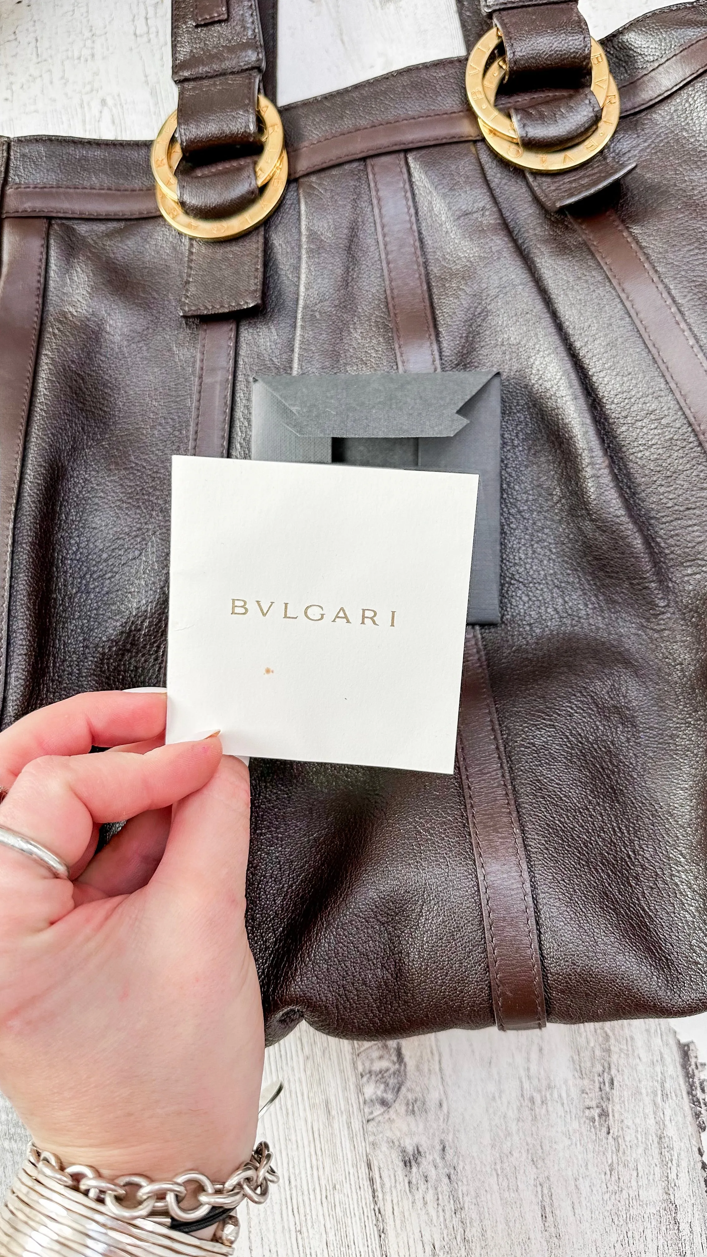 Bvlgari Brown Leather Wristlet & Tote Purse